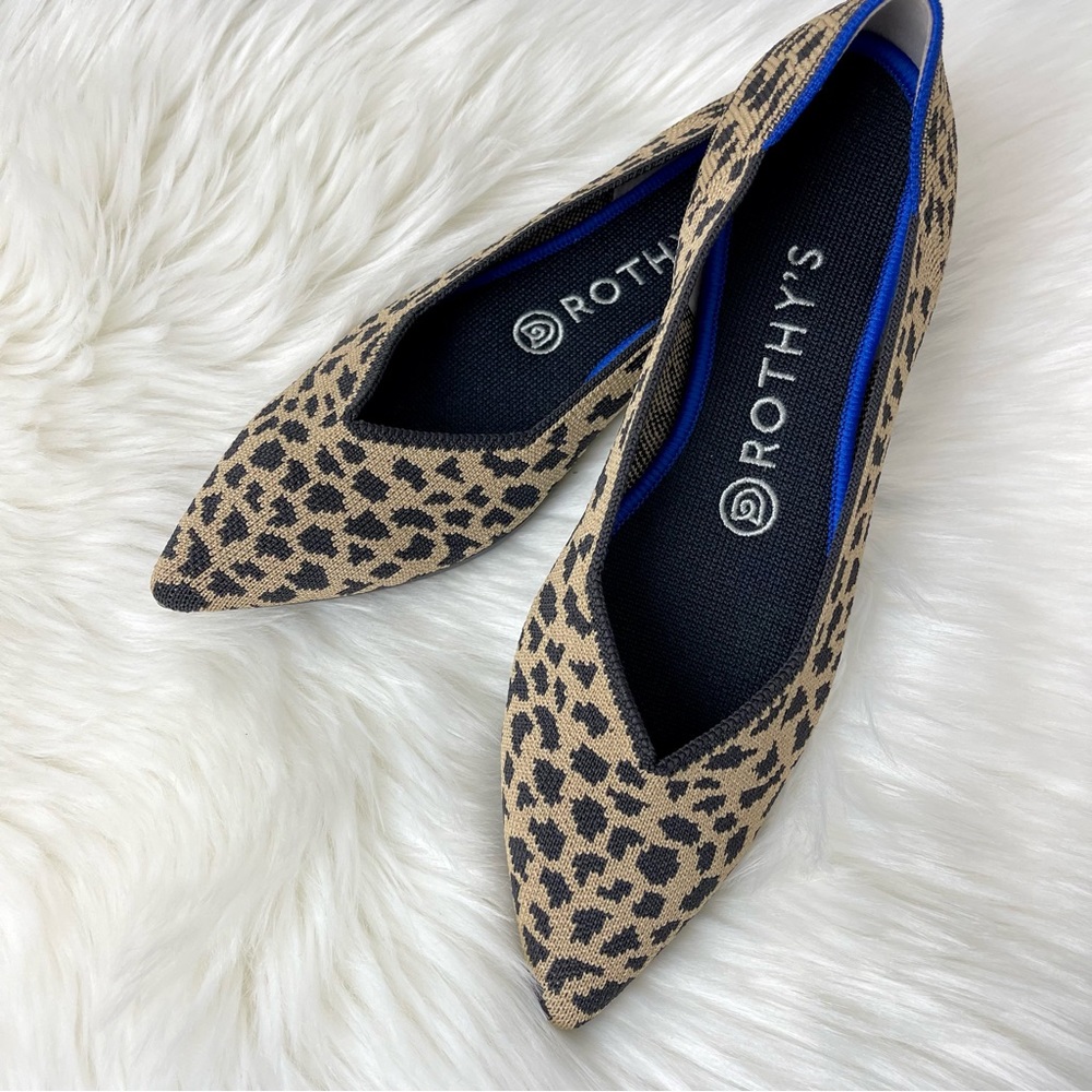 Rothy's Leopard Print Pointed Toe Flats in Tan and Black - Picture 3 of 12